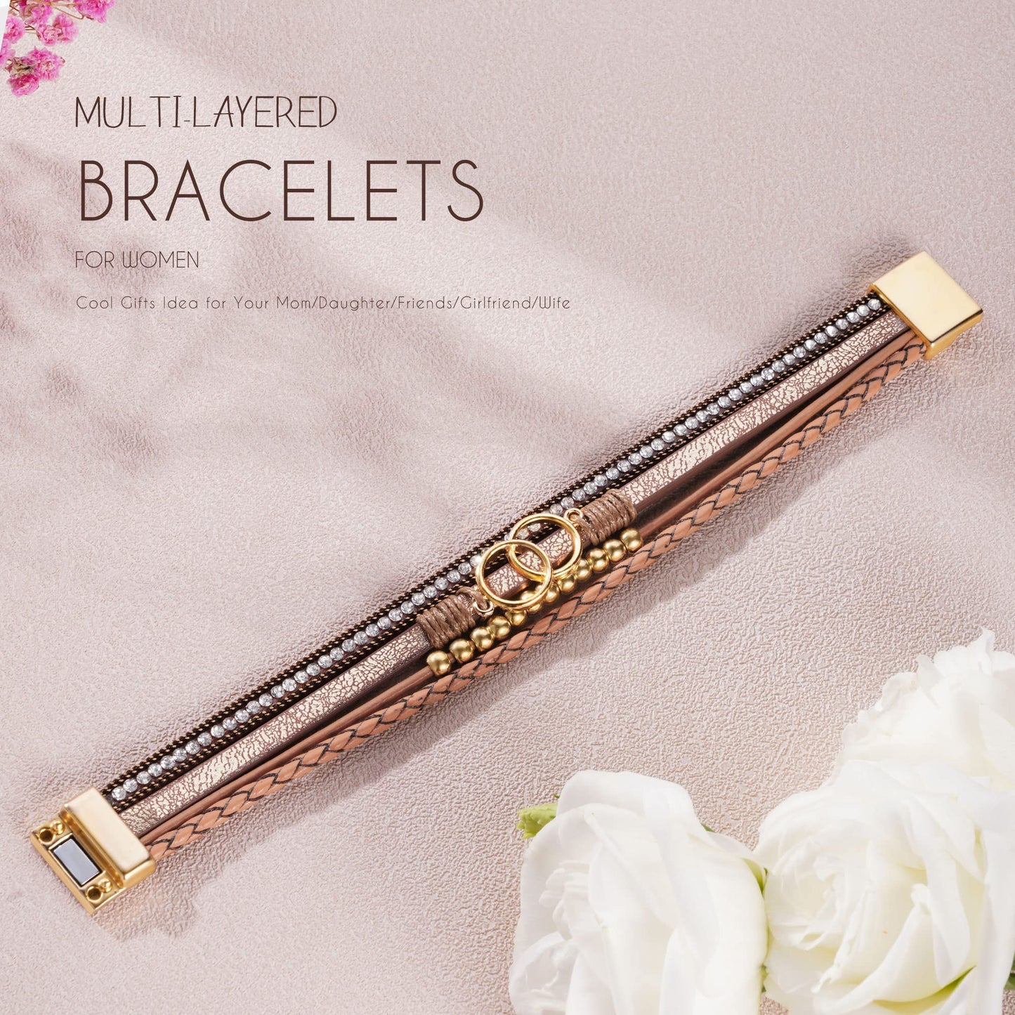 Sister Christmas Gifts, Wrap Bracelets for Women Inspirational Gifts for Women Brown Boho Leather Strand Bangle Best Friend Brac