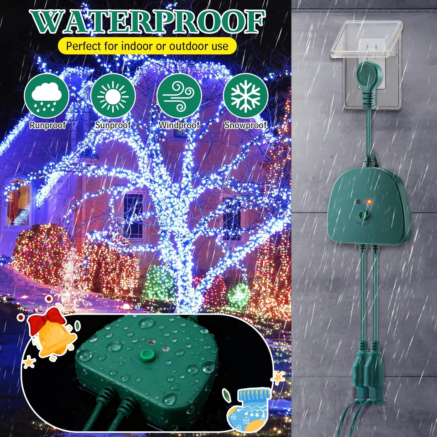 Gulfmew Christmas Light Controller With Remote  Create Dazzling Lighting Displays With Multiple Functions  Timer  Dusk To Dawn Sensor  Adjust Speed For Holiday Xmas Lights(2 Channel  14 Functions)