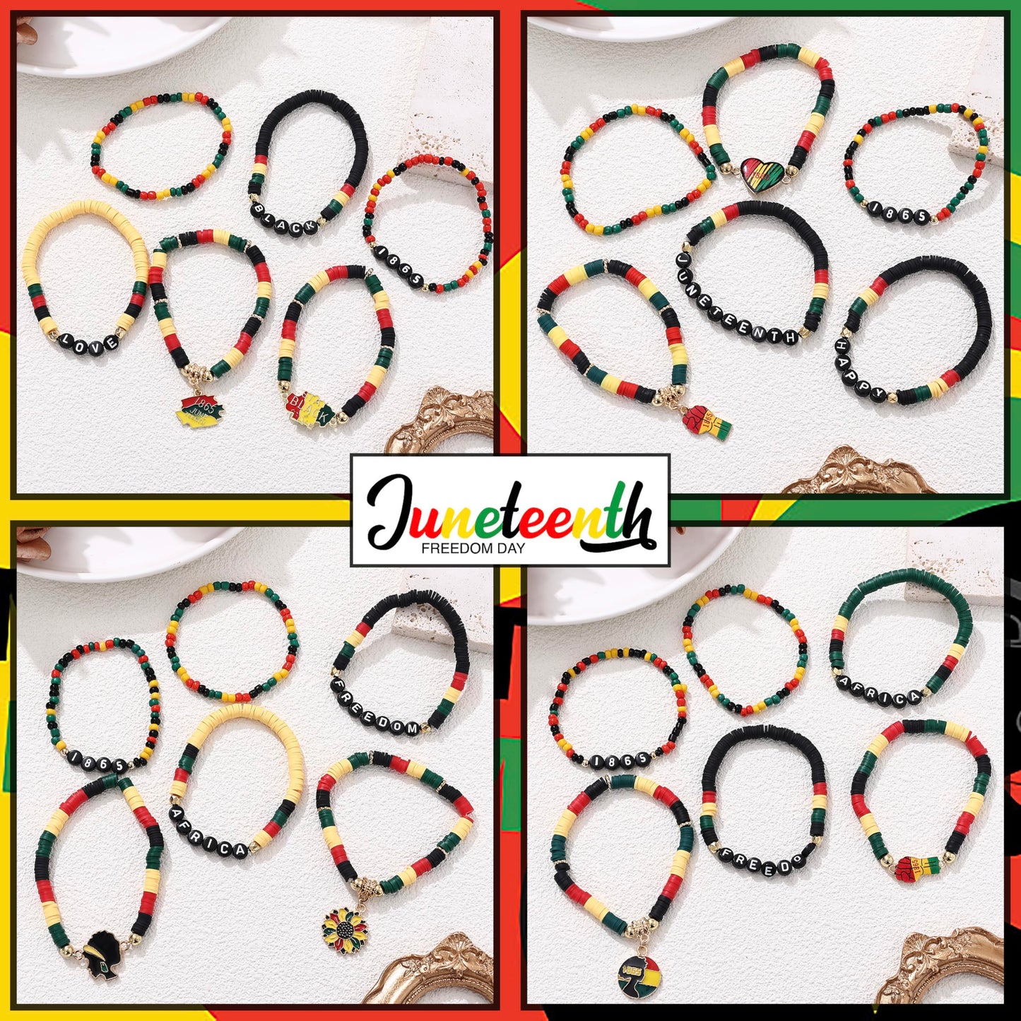 Taouzi 24Pcs Juneteenth Bracelets Happy Juneteenth Day Party Favors Accessories Freedom Black African Patriotic Friendship Brace