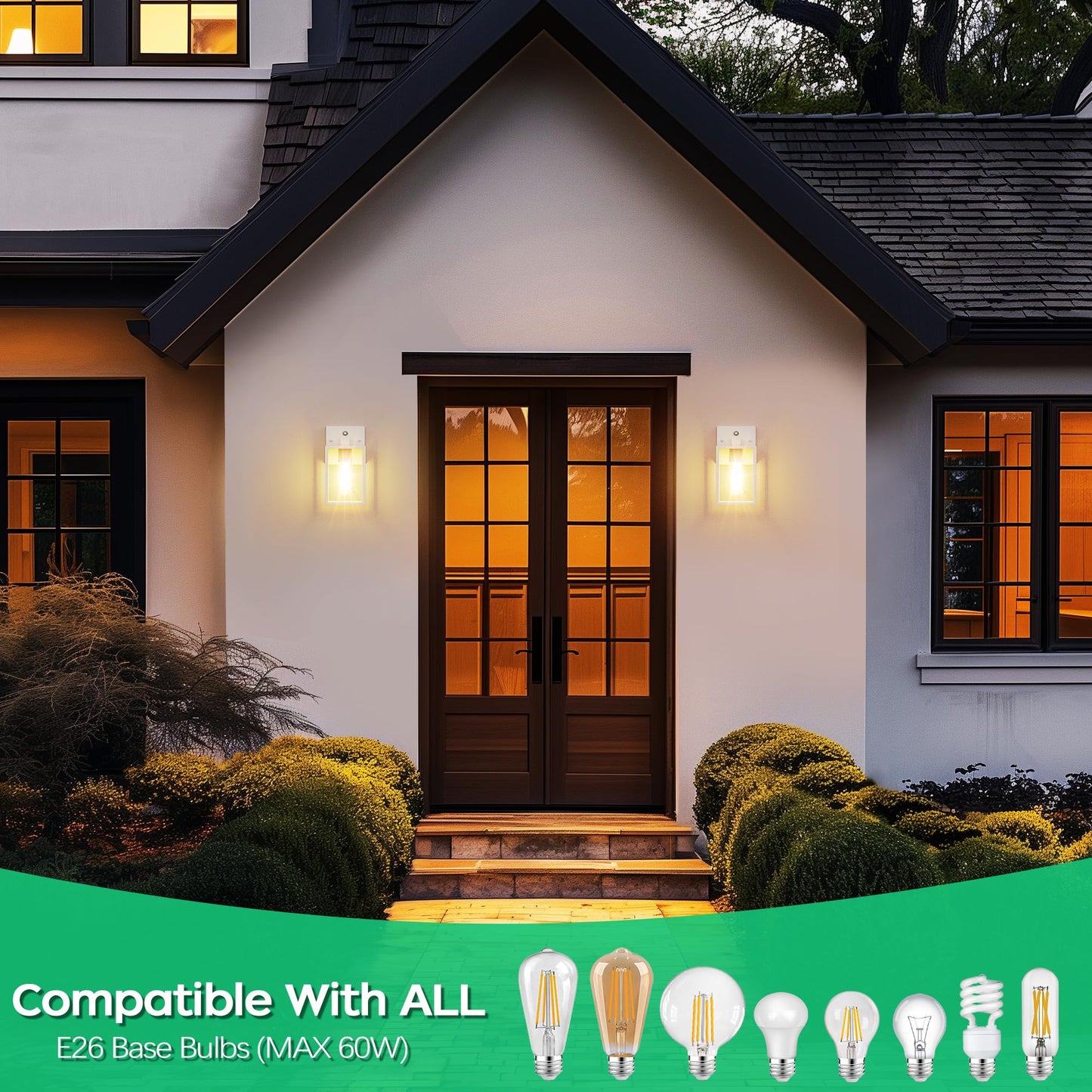 White Dusk To Dawn Exterior Lighting Fixtures Wall Mount  Outdoor Porch Lights For House  Sensor Wall Lights  Waterproof Wall Sconce Lamp  Wall Lantern  Anti Rust Coach Lights For  Doorway  Garage