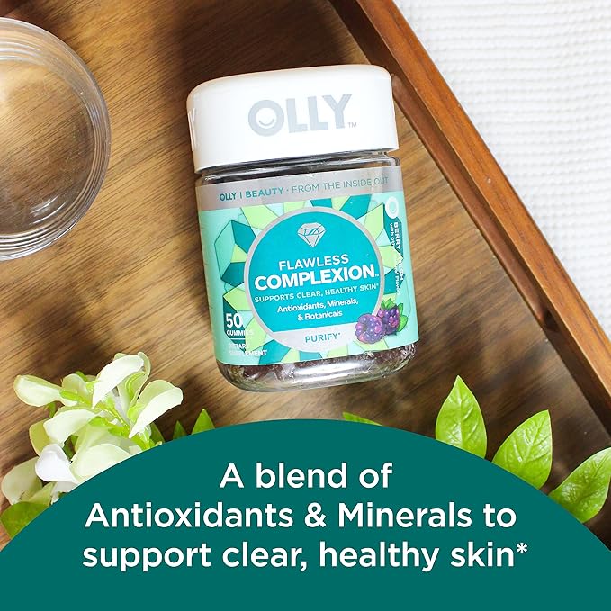 OLLY Undeniable Beauty Gummy, 60 Count & Flawless Complexion Gummy, Clear and Healthy Skin Support - 50 Count (Pack of 1) & Glowing Skin Gummy, 25 Day Supply (50 Count)