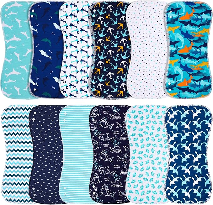 Baby Burp Cloths & Baby Bibs 2-in-1 Design Large Size 3 Layers Thicken Cotton Super Absorbent and Soft Baby Spit Up Burping Rags Baby Burp Cloth Set for Boys and Girls Solid 12 Pack