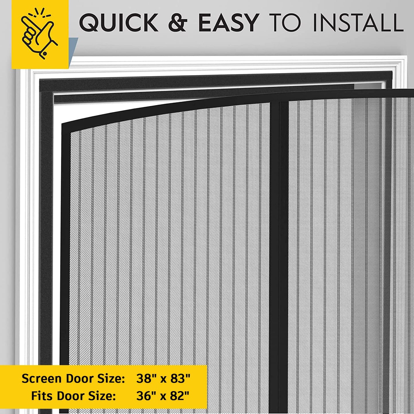 AUGO Magnetic Screen Door - Self Sealing, Heavy Duty, Hands Free Mesh Partition Keeps Bugs Out - Pet and Kid Friendly - Patent Pending Keep Open Feature - 38 Inch x 83 Inch