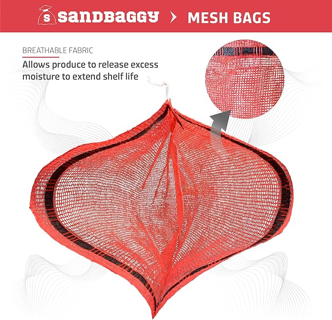 Sandbaggy Mesh Onion Produce Bags | Small 15" x 25 Inch Bags | 50 lb Capacity | Breathable Fabric | Great for Packaging Produce & Fruit (15" x 25" Small, Pack of 10)