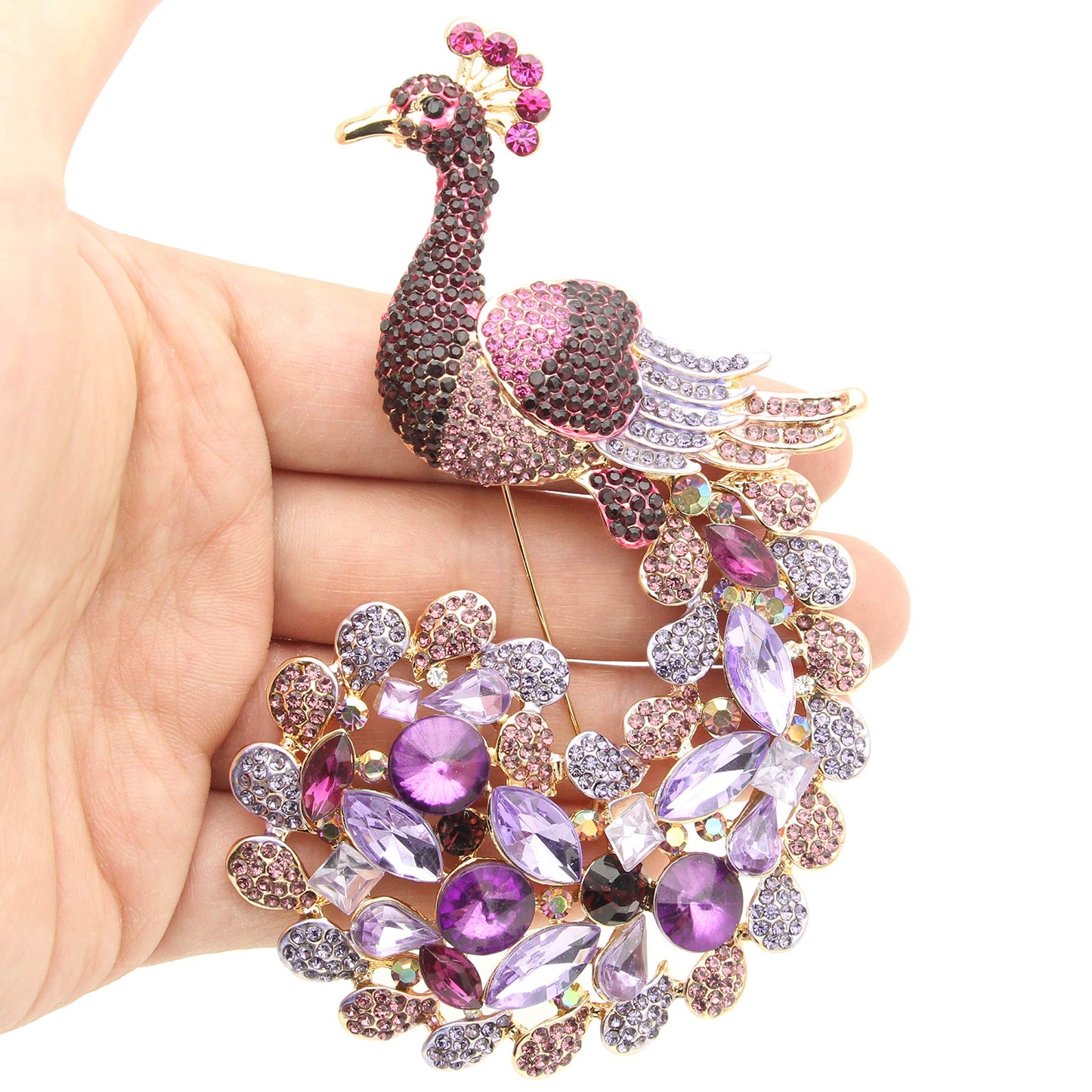 KristLand - Delicate Large Peacock Animal Brooch Lapel Pin Dainty Rhinestone Brooch Costume Jewelry Accessories for Scarf Corsag