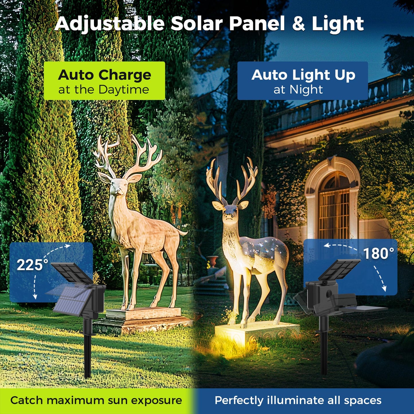 AUDERWIN Solar Spot Lights - Waterproof Landscape Accent Uplighting, Warm White, 4 Pack, Model 9154