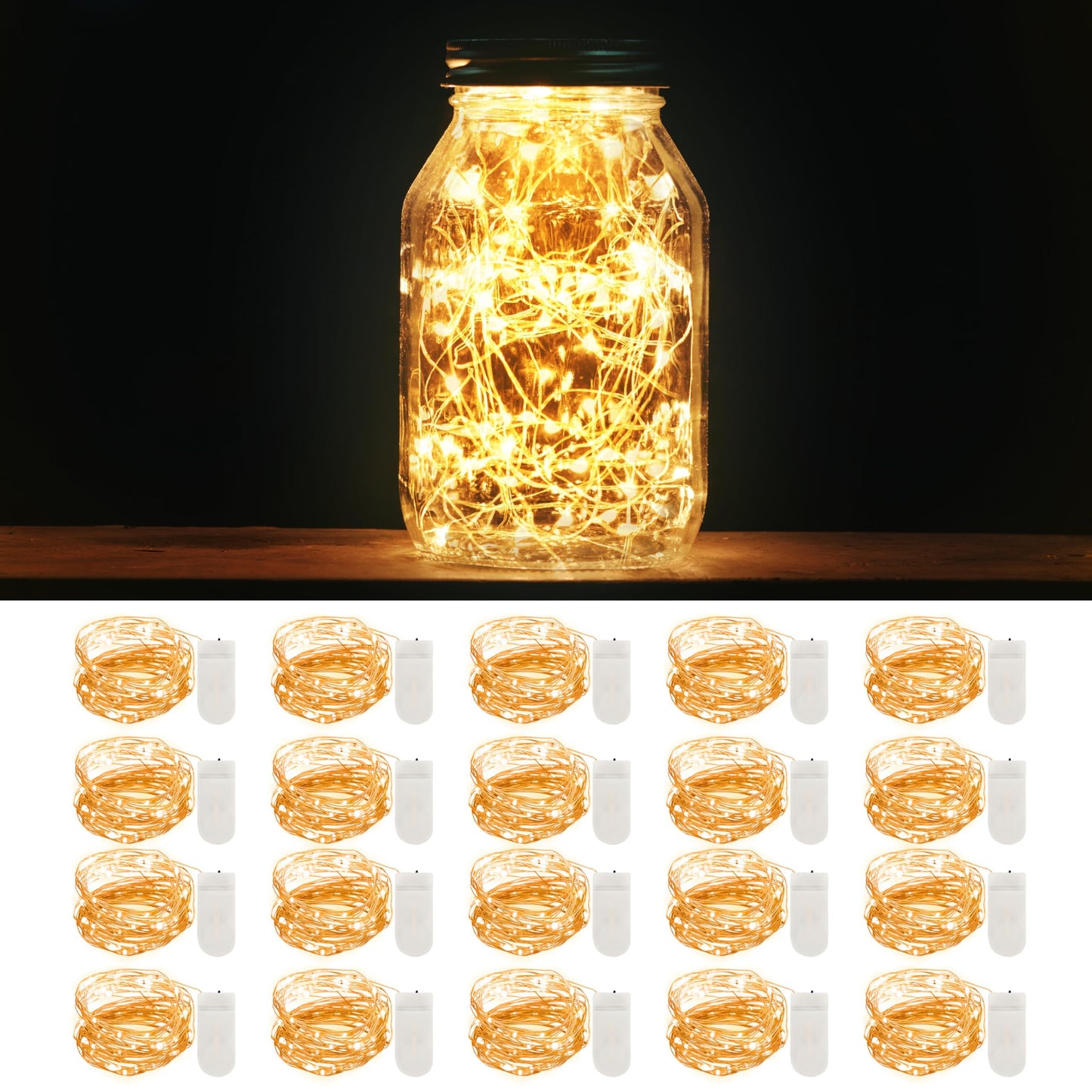 Mumuxi 20 Pack 3.3Ft Copper Fairy String Lights, Battery Operated Mini Leds For Party And Wedding Decorations, Warm White