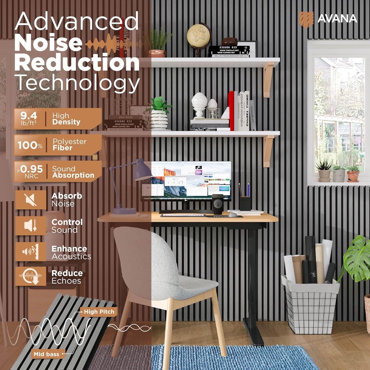 Avana Modern Acoustic Wood Wall Panels – 47.2 X 12.6 Inch Gray Oak Acoustic Panels 1 PC – Wall Panels for Interior Wall Decor For Homes, Offices, Studios – Sturdy And Durable Wood Panels for Wall