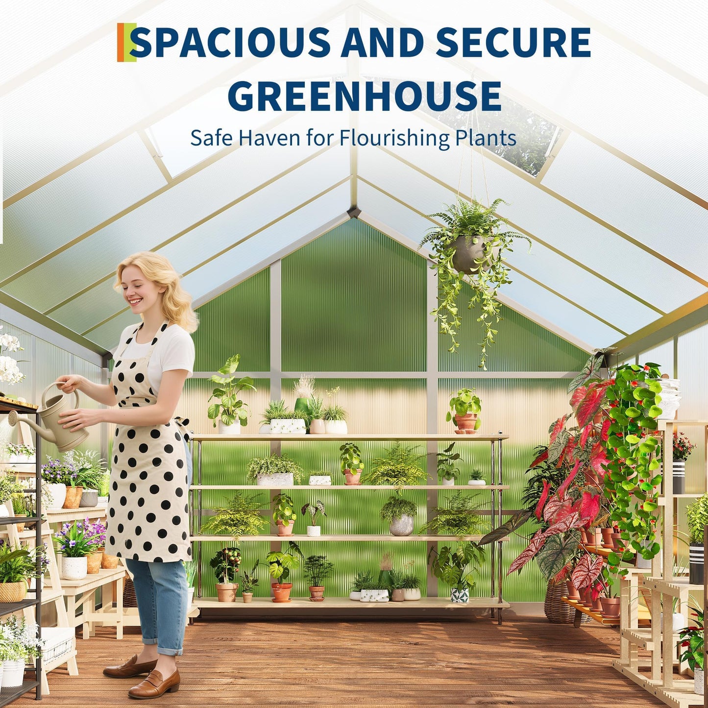 8x12 FT Greenhouse, Greenhouses for Outside, Polycarbonate Greenhouse with Aluminum Frame, Lockable Door and Ajustable Roof Vent for Backyard, Green Houses for Outside Garden Backyard, Patio