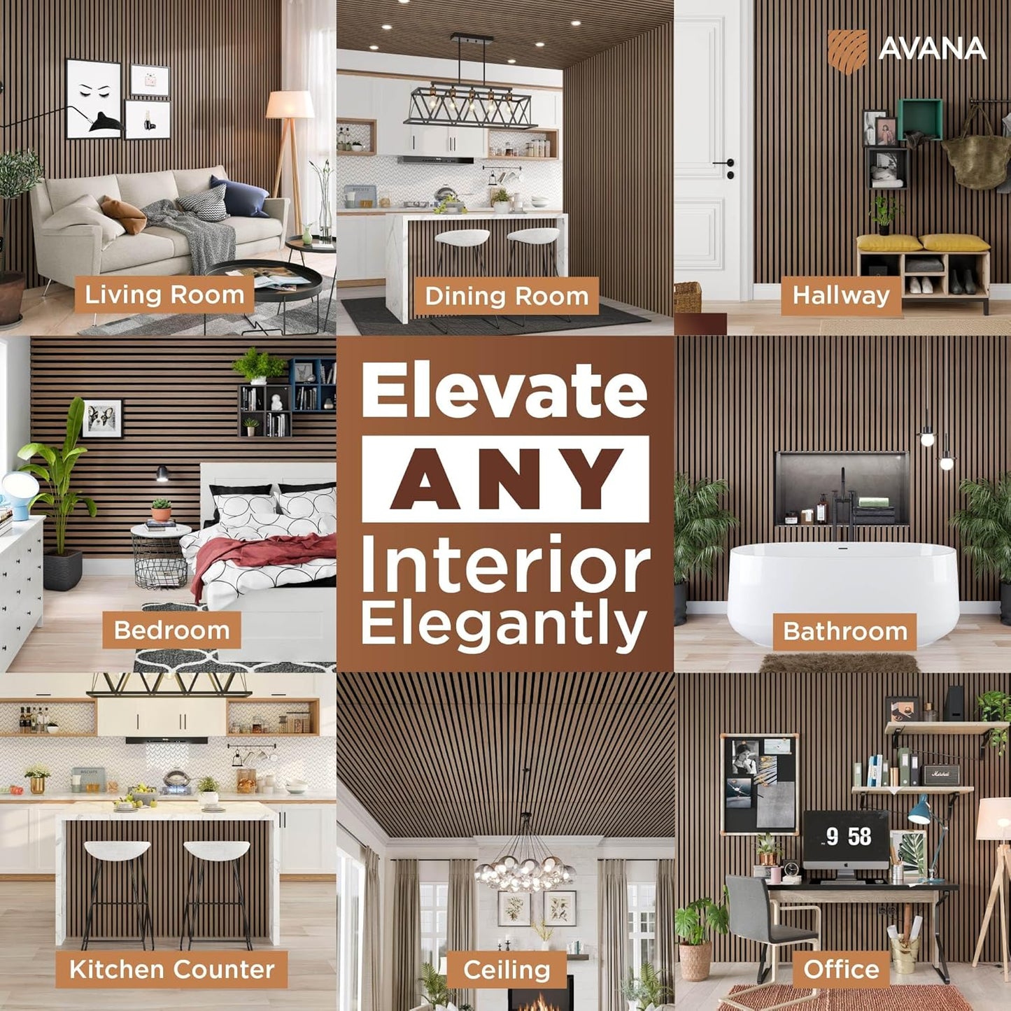 Avana Acoustic Wood Wall Panels – 47.2 X 12.6 Inch Smoke Walnut Acoustic Panels 2 PCs – Modern Wall Panels For Interior Wall Decor For Homes, Offices, Studios – Sturdy And Durable Wood Panels For Wall