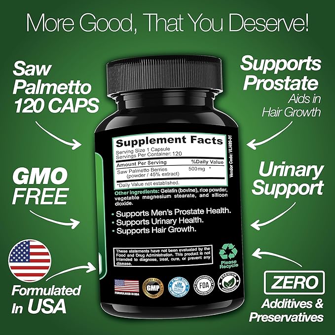 Men's Prostate Health Supplement - 120 Capsules of Advanced Prostate Support for Men with Saw Palmetto, Supporting Urinary Function and Hair Health – 3 Months Supply of Natural Herbal Supplements
