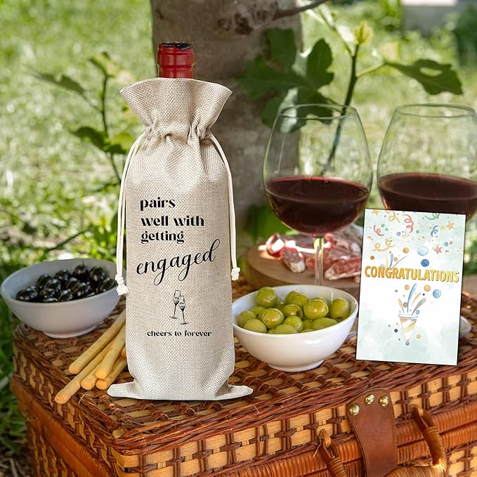 Xanev Engagement Gifts For Couples, Engaged Wine Gift Bag, Mr And Mrs Marriage Wedding Gifts, Honeymoon Gifts, Wedding Bridal Shower Engagement Bachelorette Party Decoration Supplies Favors, B35