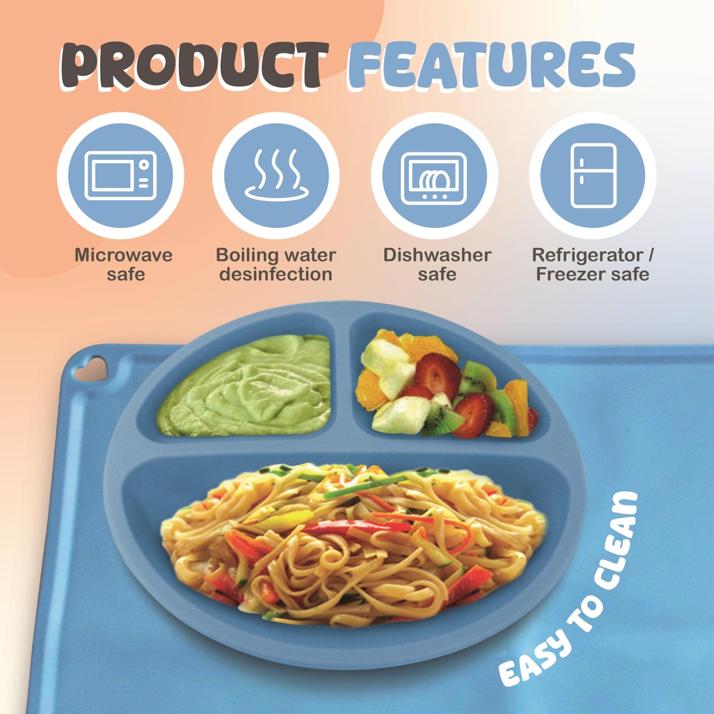 Bluubi Silicone Baby Feeding Set - Infant Tableware for First Foods & Baby, Led Weaning (0+ Months), Easy to Clean, Durable, Perfect for Baby Boy or Girl, Solid Feeding - Blue - Deluxe