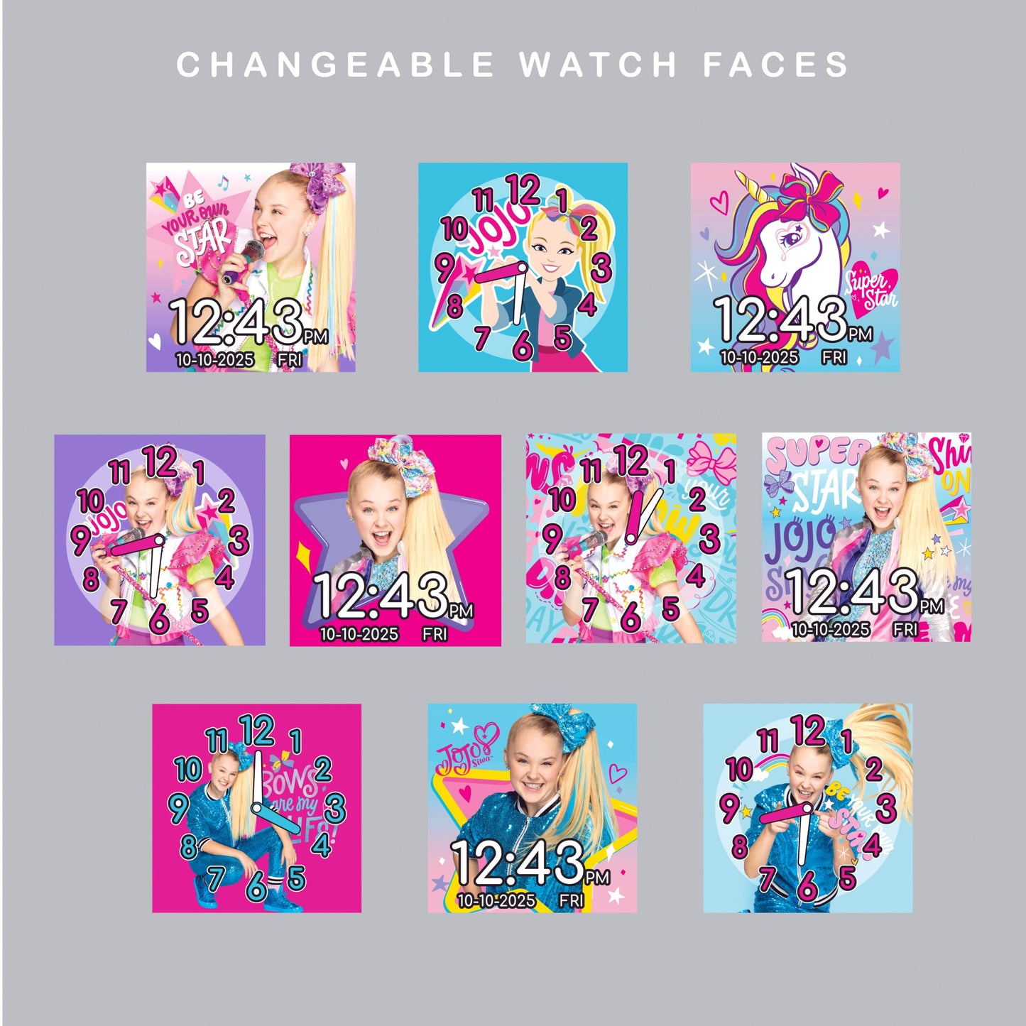 Accutime JoJo Siwa Glitter Kids Smart Watch - Interactive Touchscreen with Games, Camera, Step Counter, Timer, Voice Recorder, a