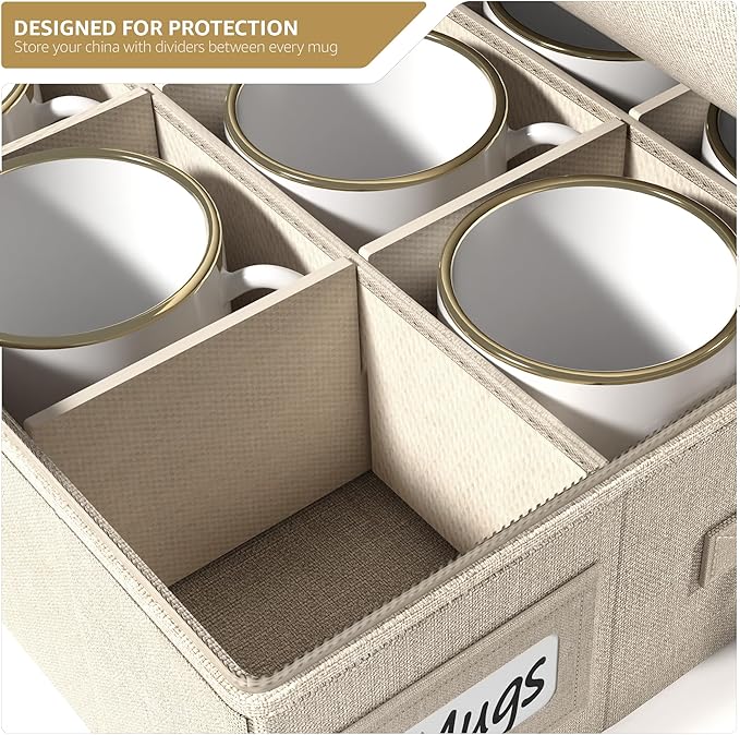 Sorbus Coffee Mug Organizer - Storage Box with Hard Shell, Handles, & Dividers - Fits 12 Mugs