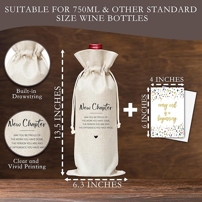 Dskly New Beginning Gifts Wine Bag & Card, Divorce Wine Bag Gifts For Divorced Women Men, New Job Wine Bag Gifts For Coworker, Pairs Well With a New Chapter Wine Bag For Divorce Retirement Party -47