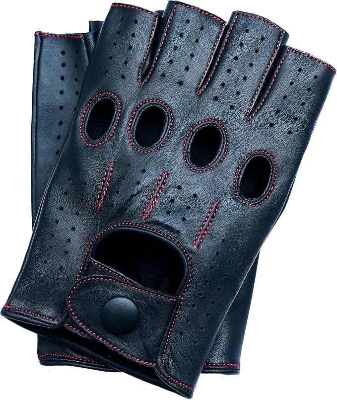 Riparo Fingerless Leather Gloves for Men - Driving, Motorcycle, Riding, Cosplay and Cycling