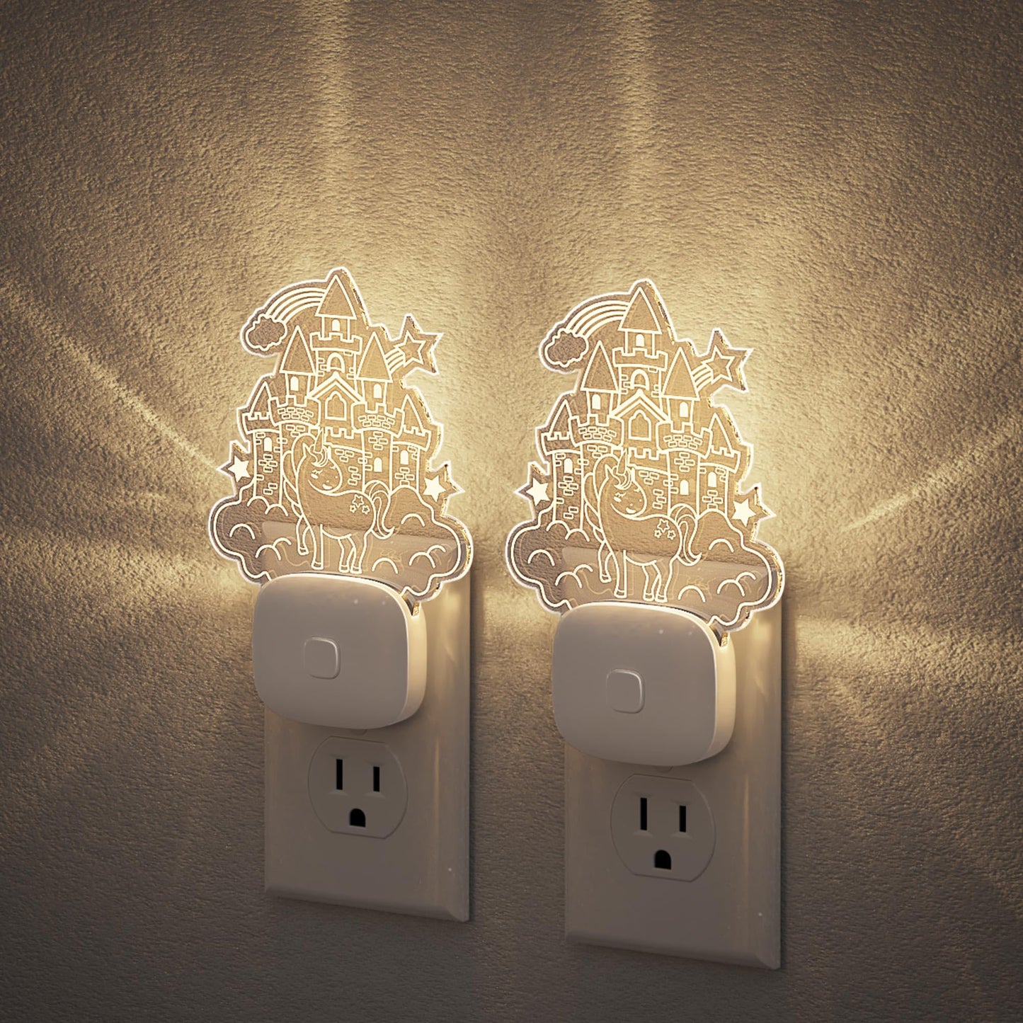 Jandcase Led Kids Night Light  2 Pack Plug In Night Light  10 Color Changing Castle Night Light With Dusk To Dawn Sensor  Acrylic Rgb Nightlight For Kids Girls Bedroom  Gifts For Girls