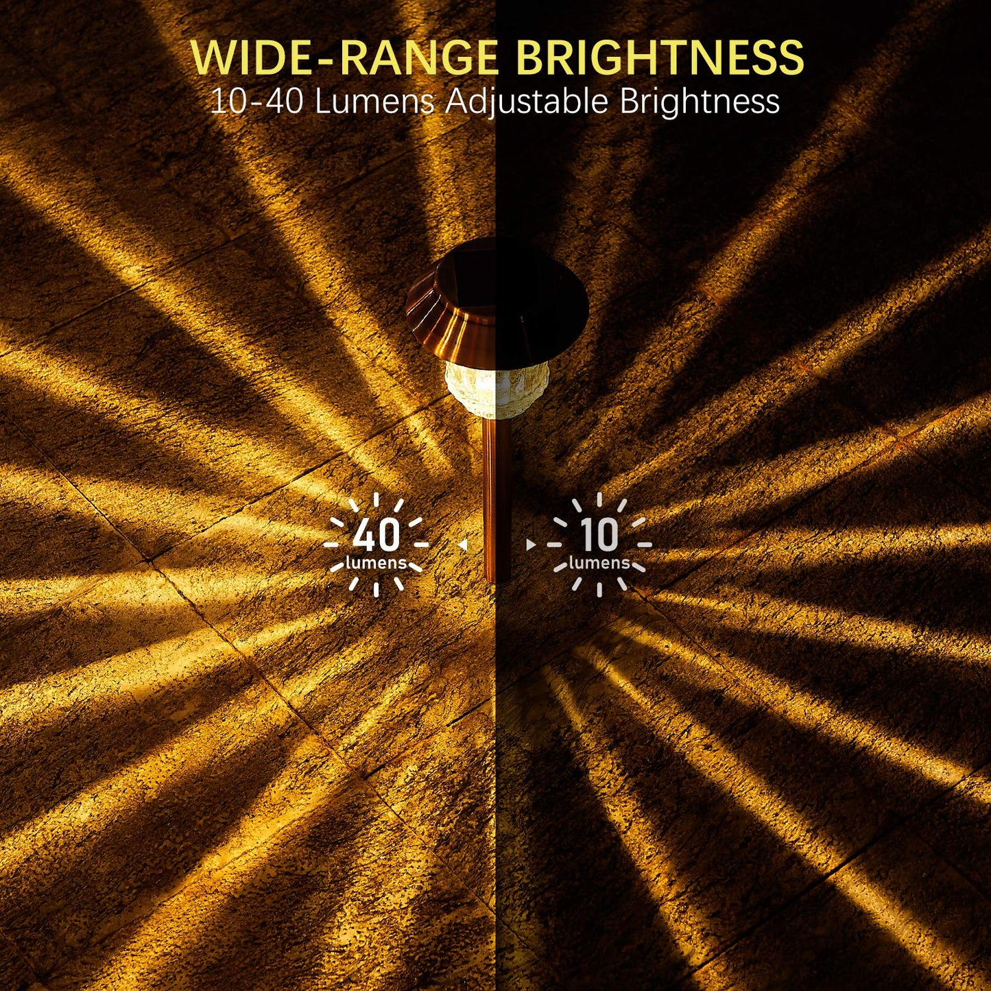 XMCOSY+ Solar Lights Outdoor LED 10-40 LM Dimmable, 4 Pack Copper Aluminum for Yard Pathway Garden Model SL-1802-00
