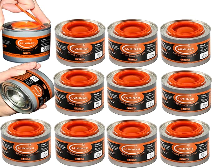 Luminar Resealable-Wick Chafing Fuel Cans, 12 Pack, 4 Hour - Premium Quality Burners for Food Warmers - No More Spills, Waste, or Hassle - Perfect for Convenient, and Long-Lasting Event Catering