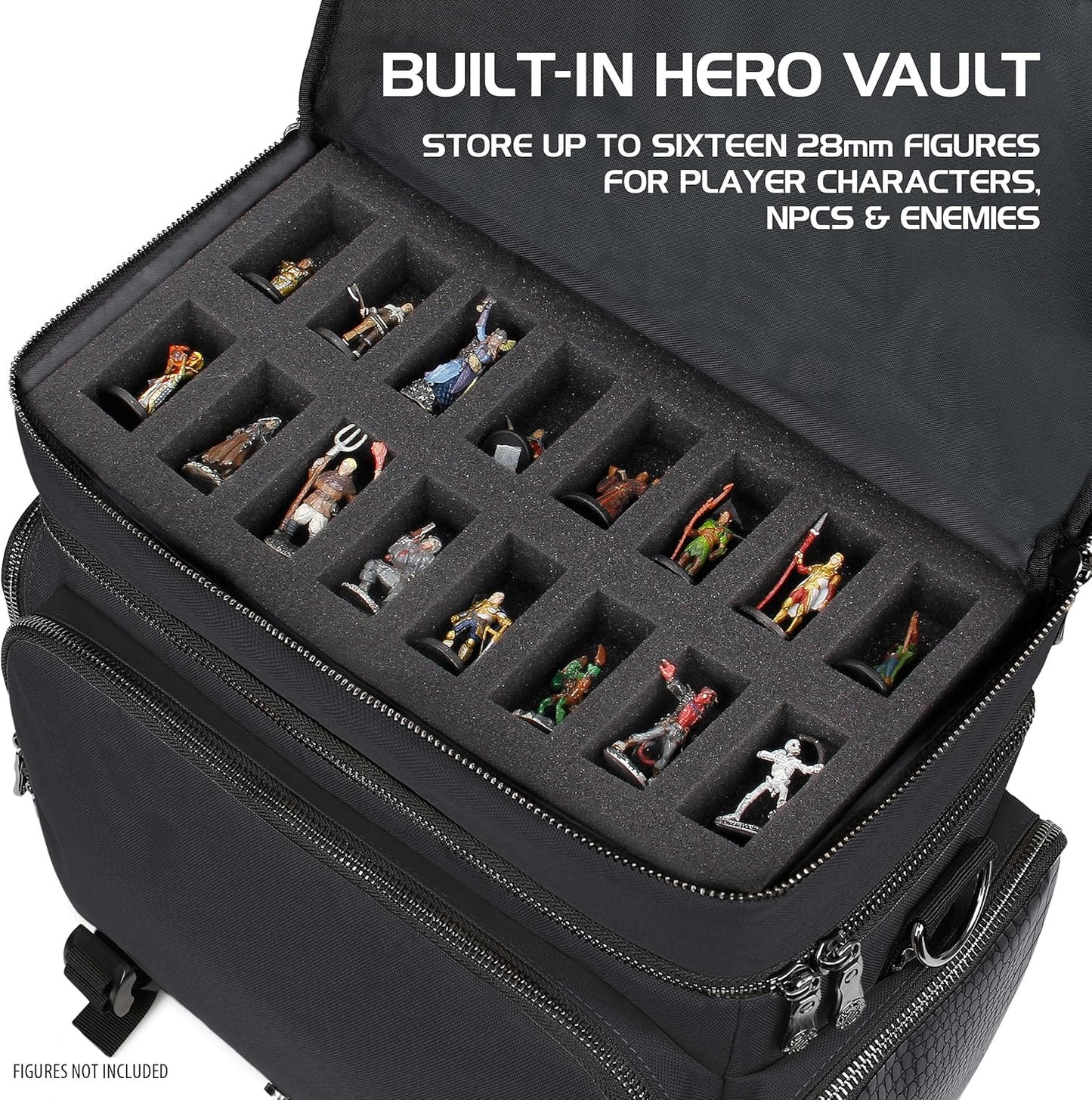 ENHANCE Collector's Edition RPG Adventurer's DND Bag - Dragon Hide Exterior Travel RPG Bag with Tabletop Miniatures Storage Vault, Mat Holder, DND Dice & Token Pockets, Fits 4-8 Books (Dragon Black)