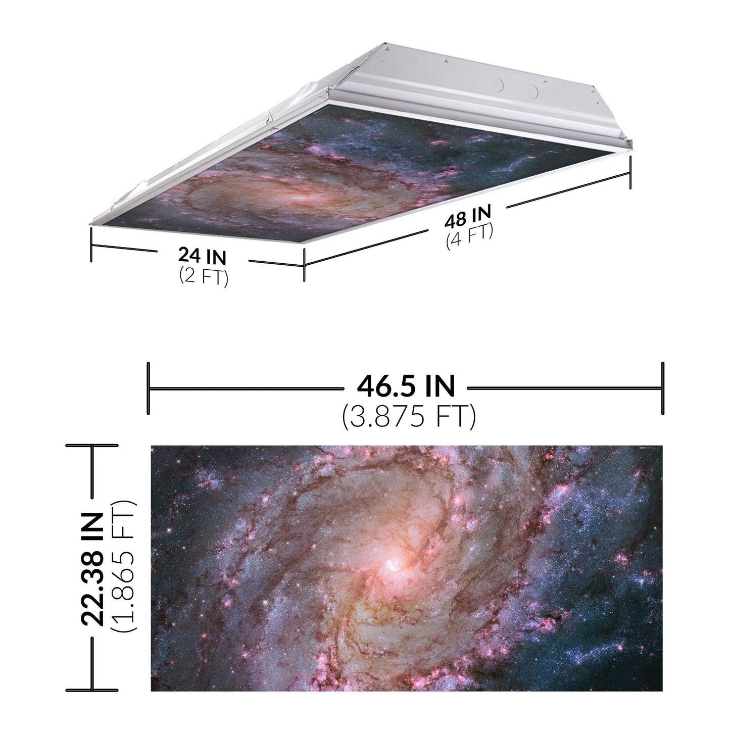 OCTO LIGHTS Fluorescent Light Cover enhanced Backlit Film Insert 2x4 (22.38inx46.5in) M83 Galaxy Model 020