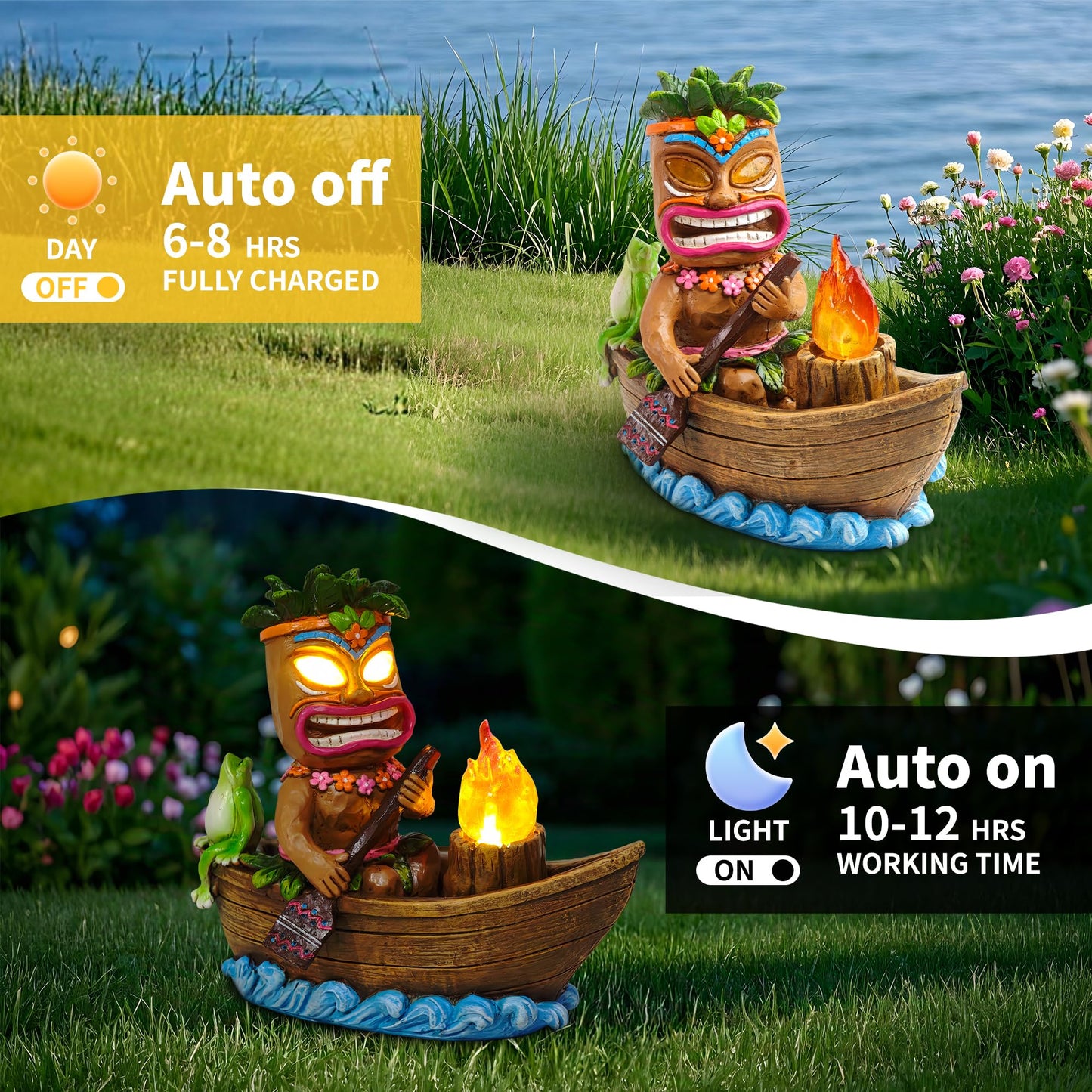Cffownug Solar Tiki Outdoor Statues: Funny Tiki Bar Decor With Solar Light Outside Decoration For Lawn Yard Patio Garden Gifts For Housewarming (Boating)