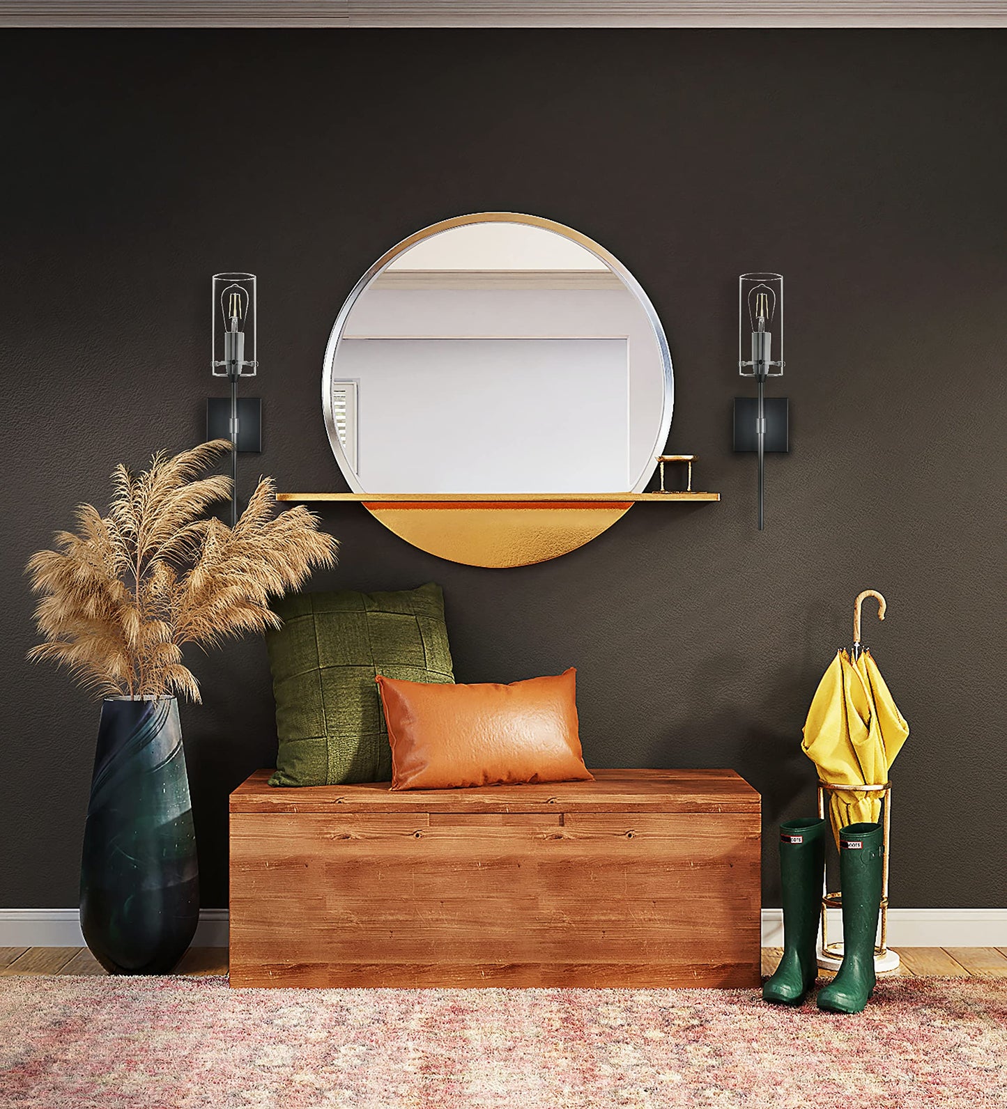 Linea di Liara Black Wall Sconce Light Fixture, Indoor Glass Bathroom Sconce, Metal, Small, Model LL-WL31-BLK