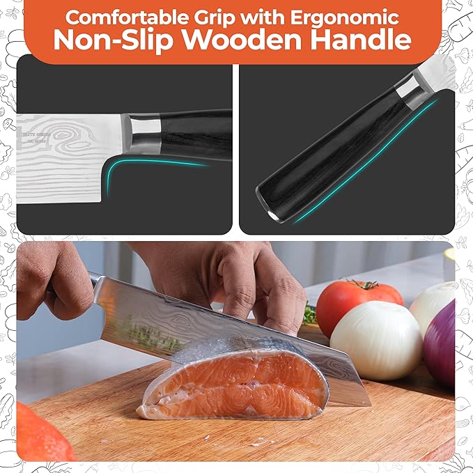Gidli Chef Knife and Kitchen Shears Set – Ultra Sharp 8” Chef Knife with Knife Sharpener + Heavy Duty Kitchen Scissors & Seafood Scissors – Premium Stainless Steel Cooking Set – Gift Ready