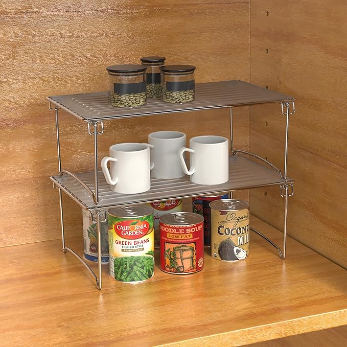 Deco Brothers Stackable Cabinet Shelf Organizer, 2 Pack, Chrome