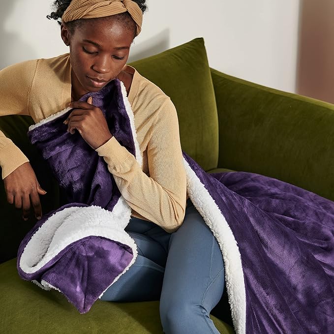 Bedsure GentleSoft Sherpa Fleece Throw Blanket Twin Size for Couch - Thick and Warm, Soft Fuzzy Plush Twin Blanket for Winter, Purple, 60x80 Inches
