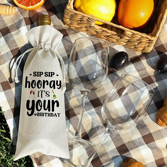 Wine Canvas Bag, Funny Birthday Wine Gift Bag, Birthday Gift for Women Men Friends Coworker, Wine Bags for Wine Bottles Gifts, Wine Champagne Gifts With Drawstring Birthday Party Decoration -WB01