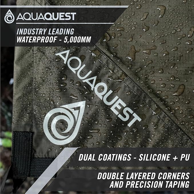AquaQuest Safari Camping Tarp - Lightweight Durable Rain Fly - Waterproof Camping Essentials for Hiking, Backpacking & Hammock, 15 x 15 ft, Olive Drab