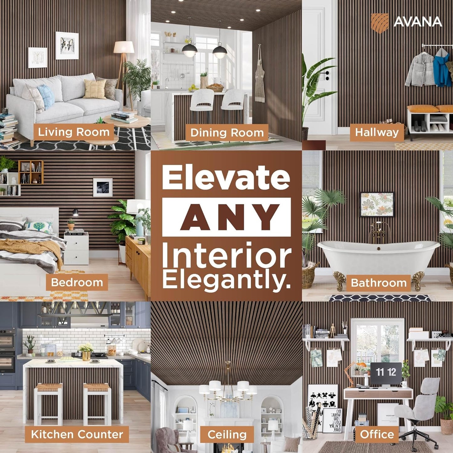 Avana Modern Acoustic Wood Wall Panels – 94.4 x 12.6 Inch Walnut Acoustic Panels 1 PC – Wall Panels For Interior Wall Decor For Homes, Offices, Studios – Sturdy & Durable Wood Panels For Wall