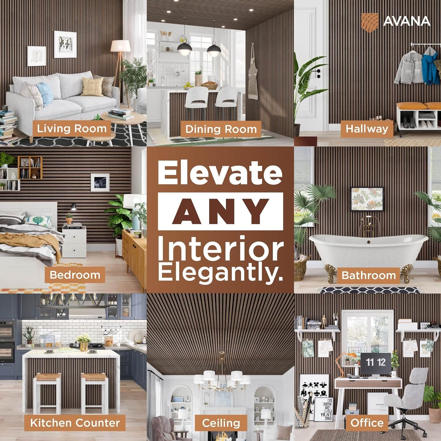 Avana Acoustic Wood Wall Panels – 47.2 X 12.6 Inch Walnut Acoustic Panels 2 PCs – Wall Panels For Interior Wall Decor for Homes, Offices, Studios – Modern Sturdy And Durable Wood Panels For Wall