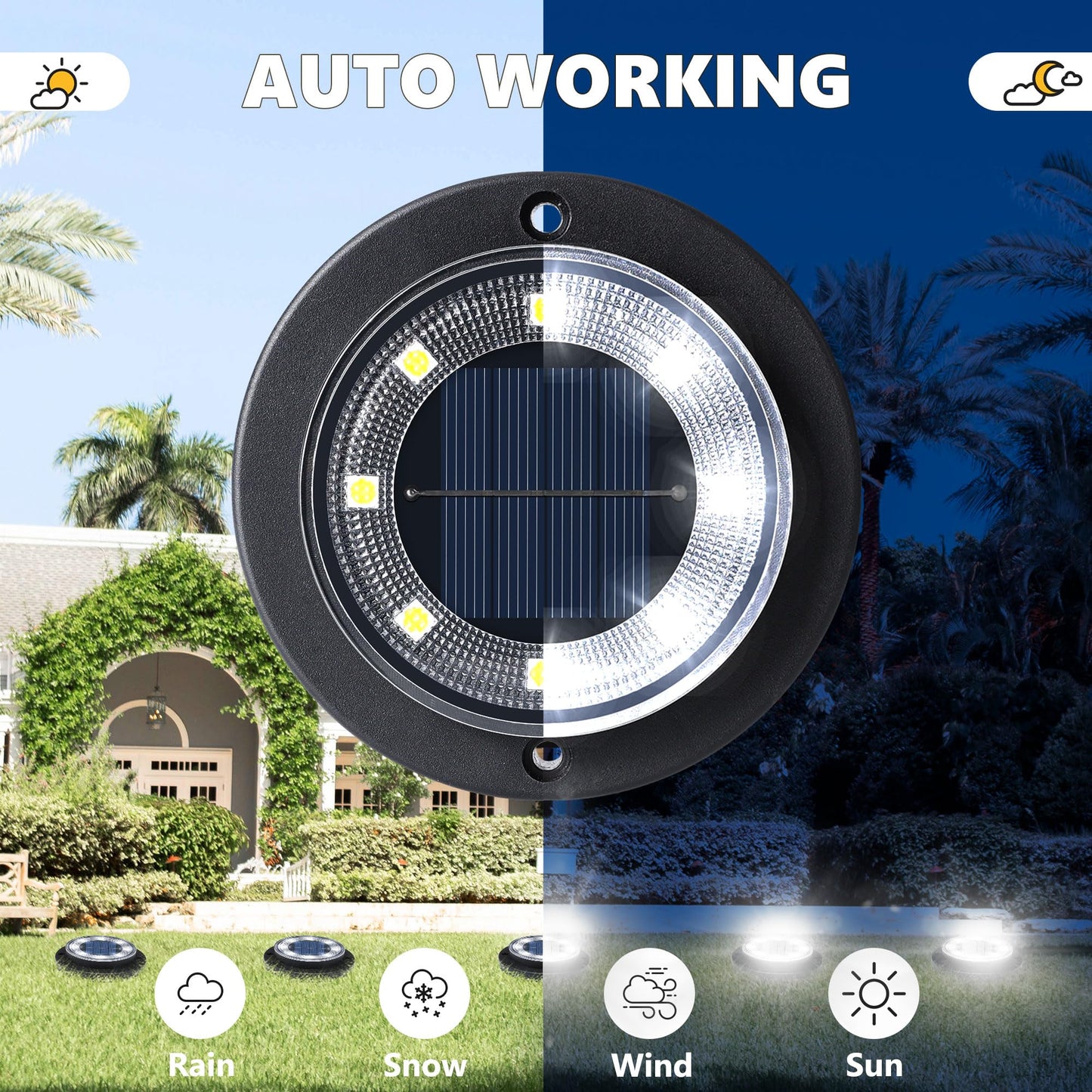 Flacchi Solar Ground Lights - Solar Powered Lights Outdoor Solar Disk Light Waterproof Landscape Light for Patio Yard Pathway Walkway Driveway (Cool White, 12 Pack)