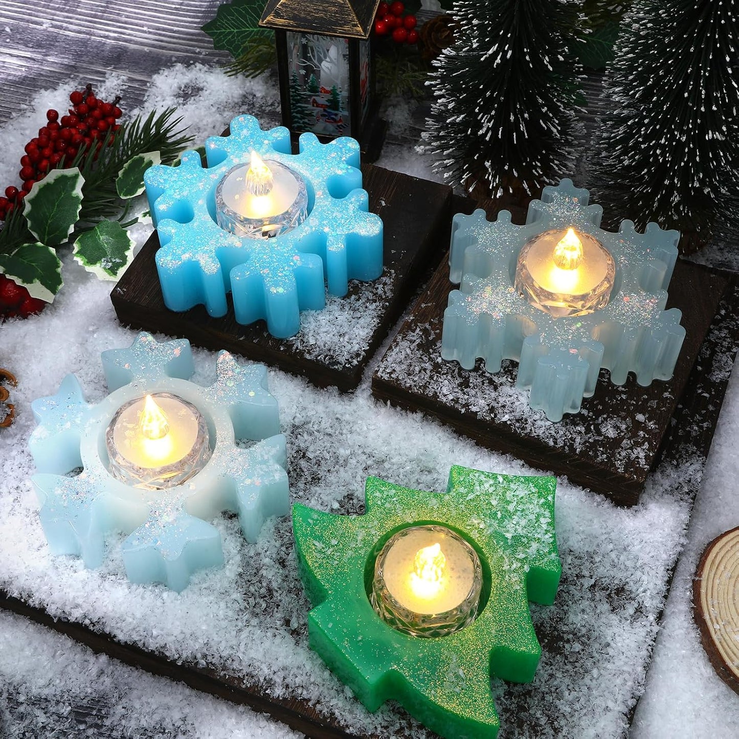 2PCS Christmas Resin Molds Snowflake Silicone Resin Mold for Tea Lights Epoxy Resin Mold for Home Table Decorations Xmas Decor