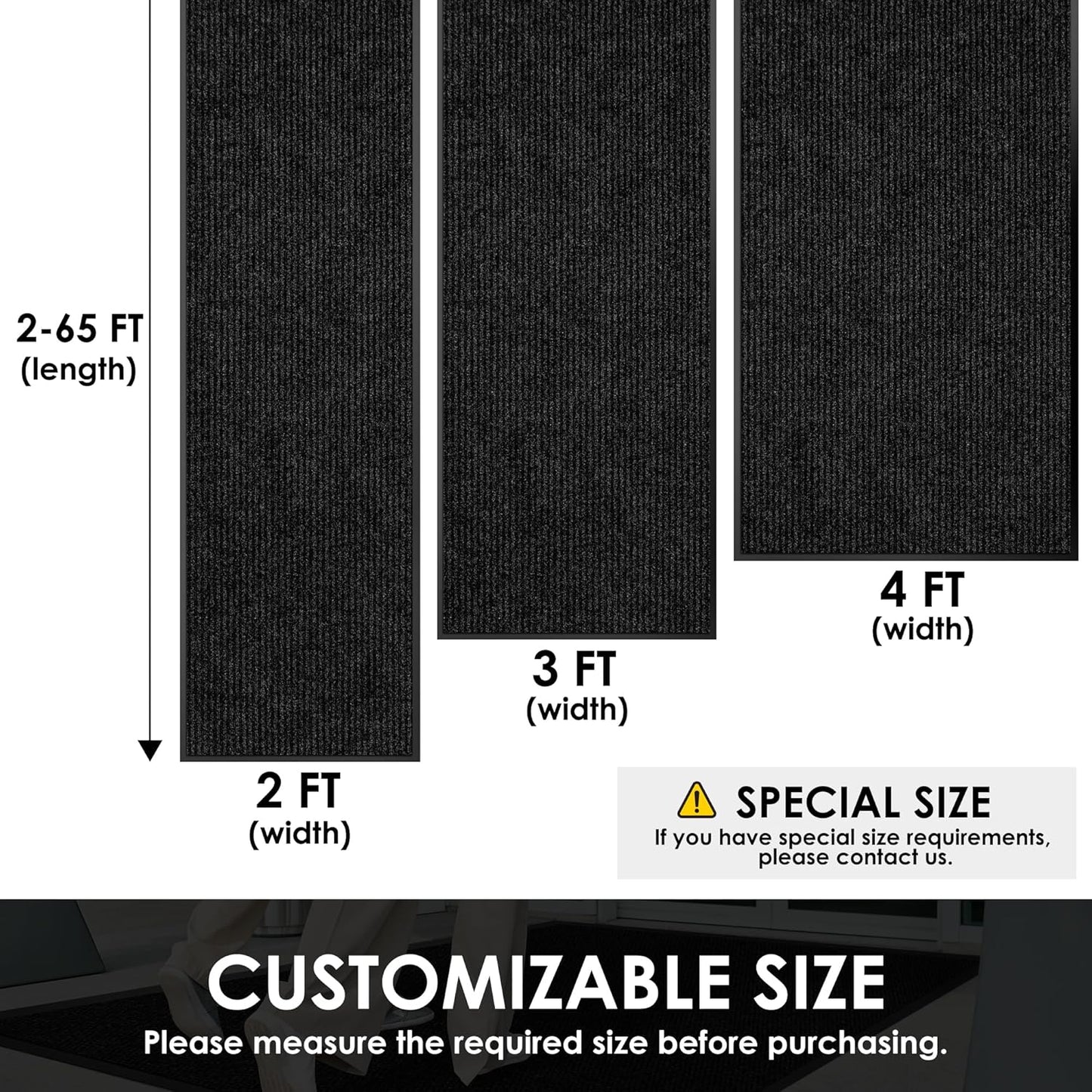 3′ x 42′ Front Door Mat Indoor Outdoor Entrance, Commercial Floor Mat Heavy Duty Dirt Trapper Entryway Doormat, Custom Size Non Slip Rubber Backing Welcome mat, Door Mat for High Traffic Area