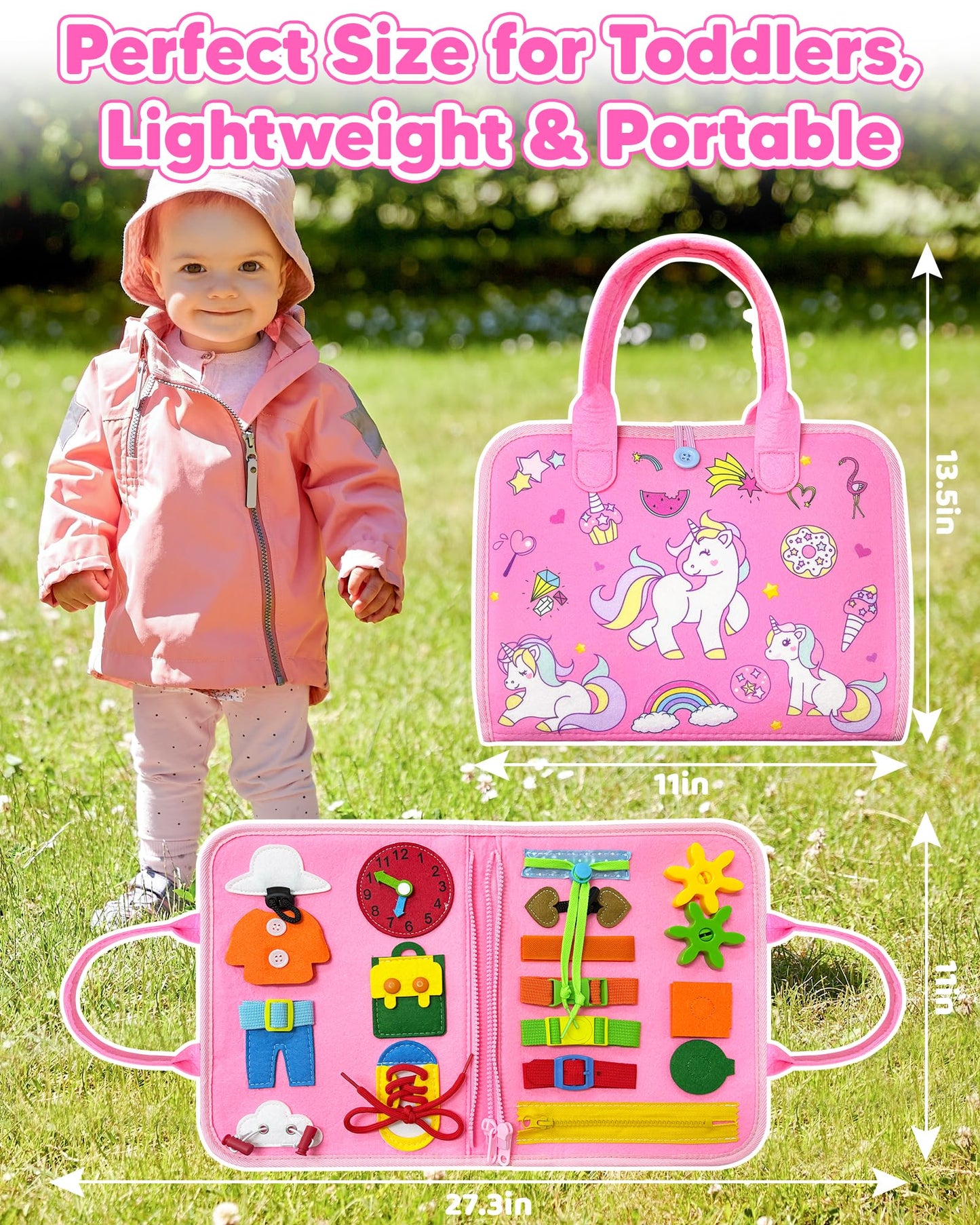Walenty Busy Board Montessori Toys for Toddler Girl Birthday Gifts, Busy Book Sensory Learning Toys for Toddlers, Educational Activities Airplane Car Travel Toy for Girls
