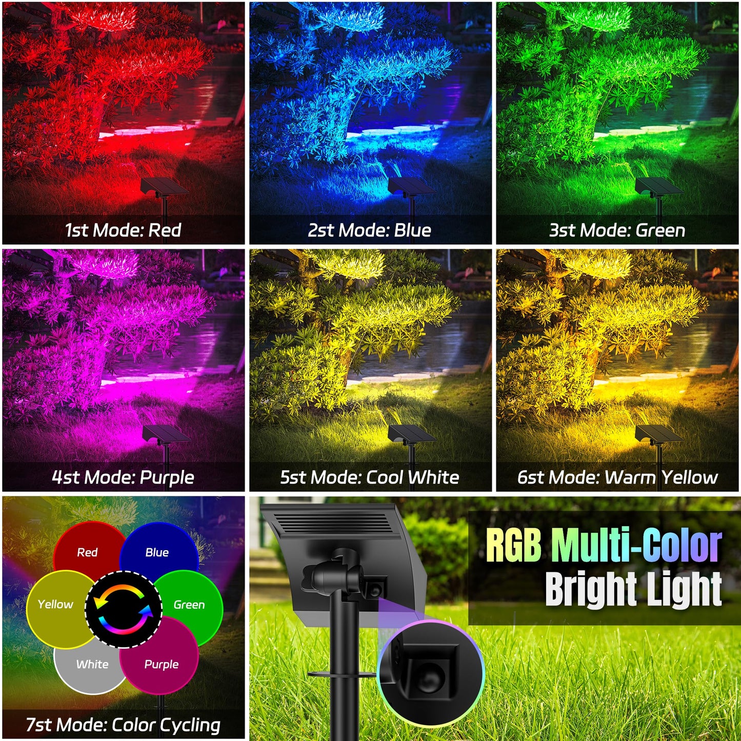 Wenaty Solar Spot Lights Outdoor Color Changing  [7 Mode/6 Pack] Christmas Landscape Spotlights  Solar Lights Outdoor Waterproof Led Powered Flood Light For Halloween Pathway Yard Garden Tree Walkway