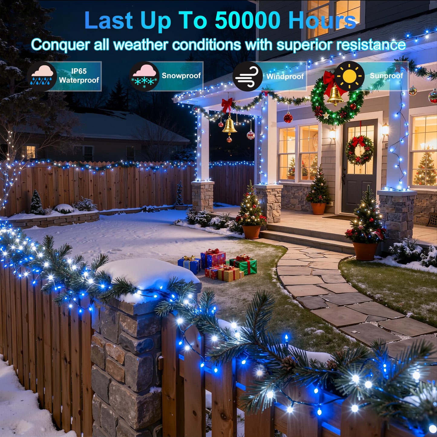 1500Led Christmas Lights Outdoor Use  470Ft 12 Modes Blue And Cool White Led String Lights With Timer Dimmable  Waterproof Christmas Tree Lights For Xmas Patio Yard Fence Balcony Garden Decor