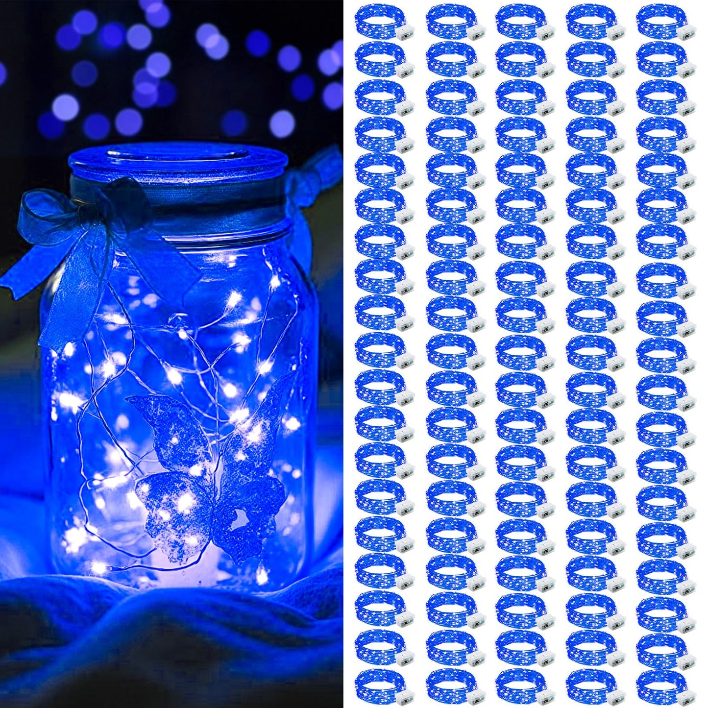 Aikei 100 Pack Led Fairy Lights Battery Operated  Mini String Lights 3 Lighting Modes Waterproof 7 Feet 20 Led Firefly Starry Lamps For Wedding Party Bedroom Garden Halloween Christmas Decoration Blue