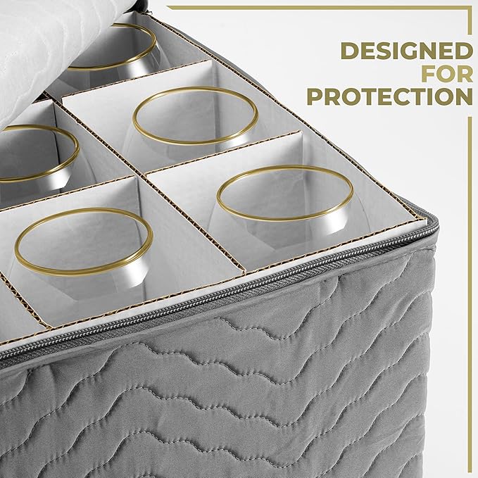 Sorbus Stemware Storage Cases (Quilted) Wine Glass Storage Box Case with Dividers and Handle - China Storage Containers Holds 12 Crystal Glassware, Red White Wine Glasses, Champagne Flutes, Goblets