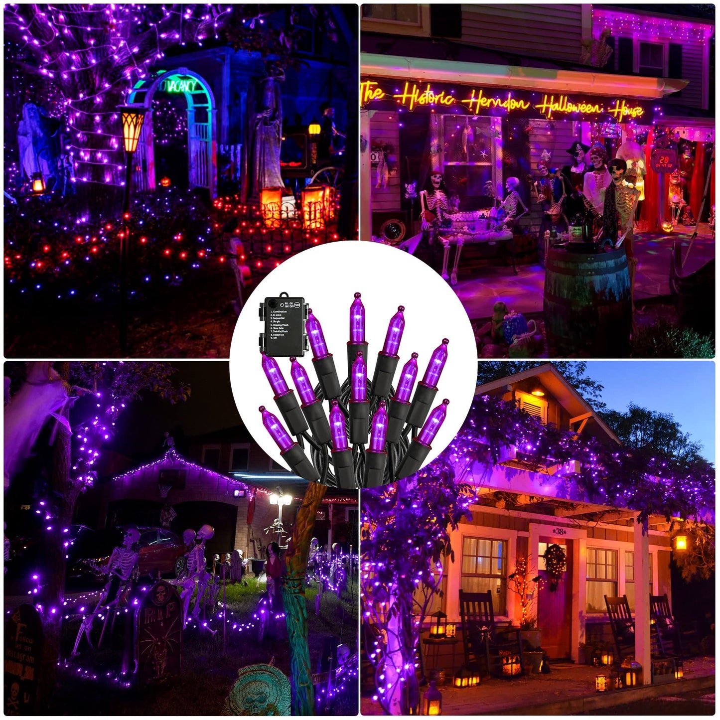 Battery Operated Halloween Lights  50 Led 16Ft Purple String Lights Outdoor  Waterproof Mini String Tree Light With 8 Modes  Halloween Decorations For Indoor Patio Garden Party Decor