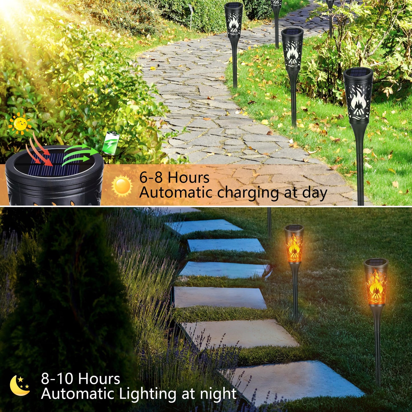 Toodour Solar Torch Lights, 6 Pack, Warm White, IP65 Waterproof Flickering Flame Outdoor Garden Landscape Lighting