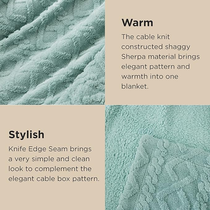 Bedsure Sherpa King Size Blanket for Bed- GentleSoft Fleece Fluffy & Cozy Cable Jacquard Tufted for Women Gift, Thick and Warm Blankets for Winter, Sage Green, 108x90 Inches