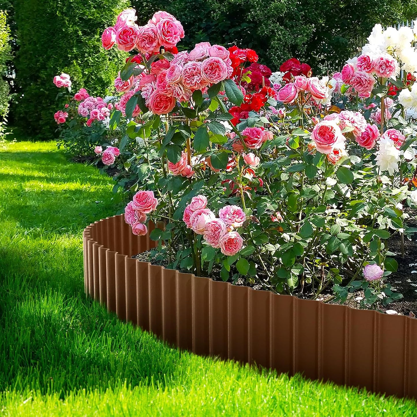 LAVEVE Corrugated Metal Garden Edging 10" x 20Ft, Landscape Edging Border for Lawn, Flower Bed, Garden Fence, Paver Edging (Coffee)