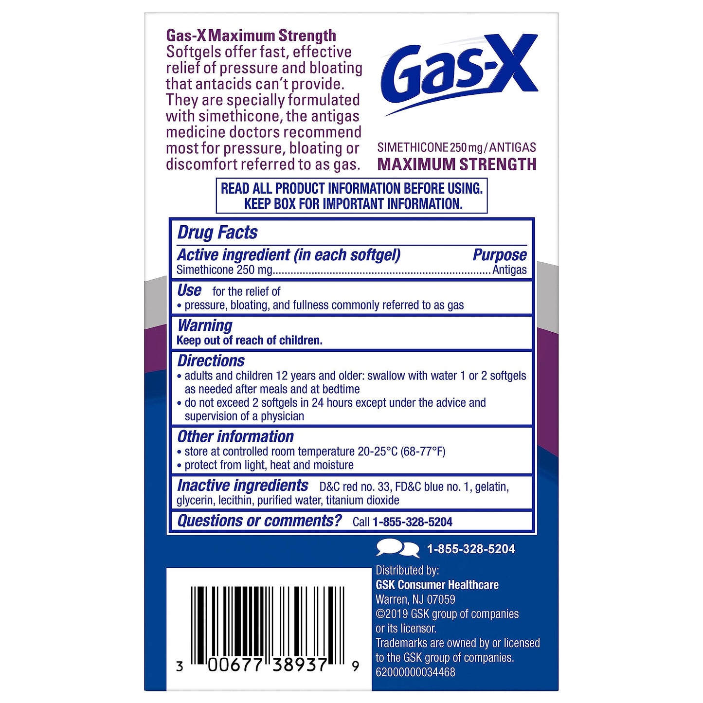 Gas-X Maximum Strength Gas Relief Softgels with Simethicone 250 mg for Bloating Relief - 50 Count
