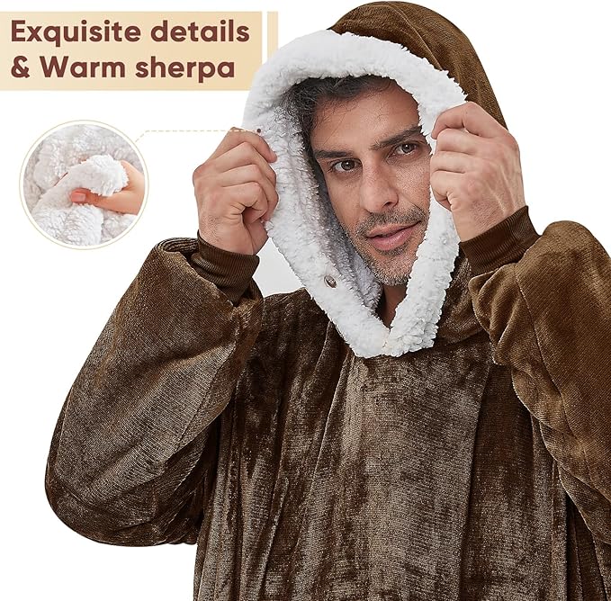 yescool Wearable Blanket Hoodie, Flannel Sherpa Fleece Blanket Sweatshirt for Adults Women Men,One Size Fits All