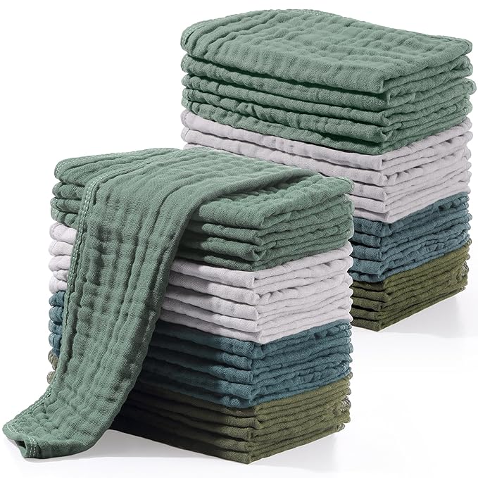 Buryeah Muslin 20 Pcs Burp Cloths Large 20" x 10" 100% Cotton 6 Layers Ultra Absorbent and Soft Hand Washcloths for Baby Drool and Messes Gentle Burp Cloth for Boys & Girls(Dark Colors)